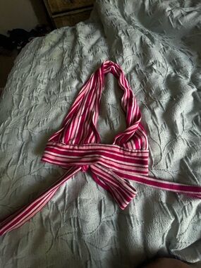 Striped Pink Halter Tie Crop Top